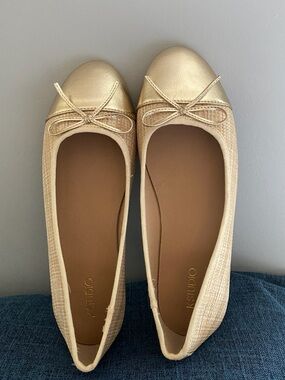 K Studio Gold Ballet Flats - Metallic Gold Bow